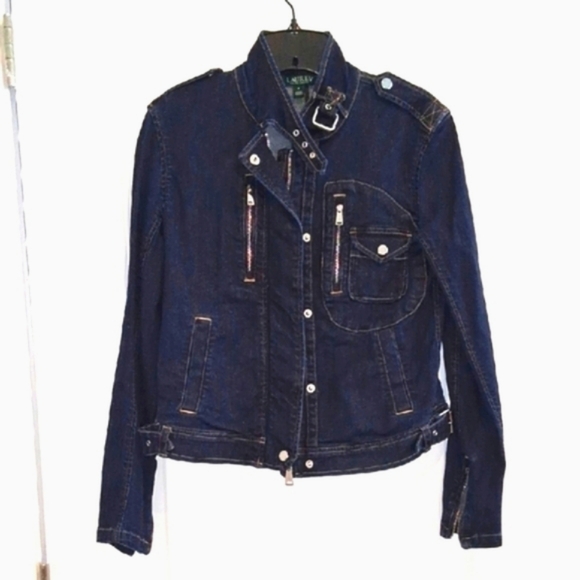 Ralph Lauren Blue Jean Jacket Silver Accents - Picture 1 of 8